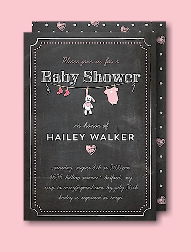 Bunny Chalkboard Pink Baby Shower Invitation