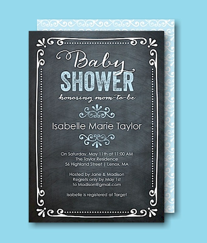 Chalkboard Baby Blue Baby Shower Invitation
