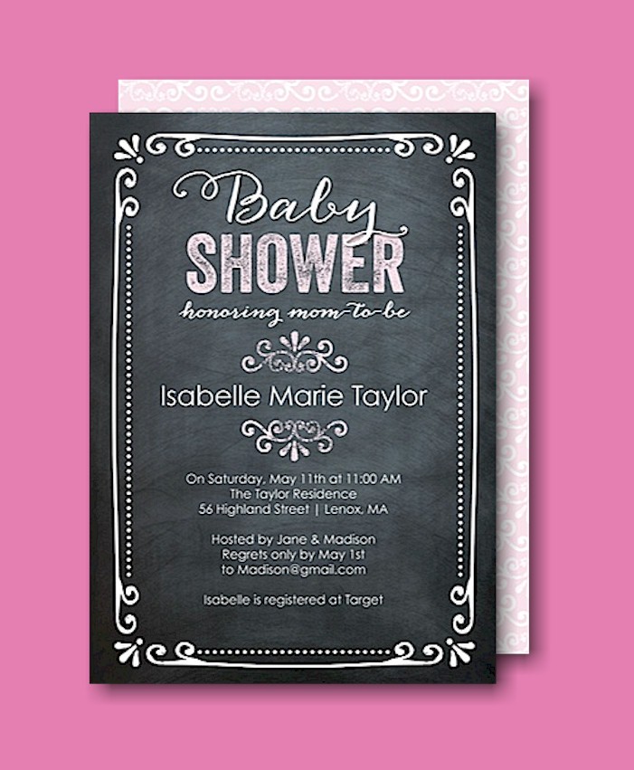 Chalkboard Baby Pink Baby Shower Invitation