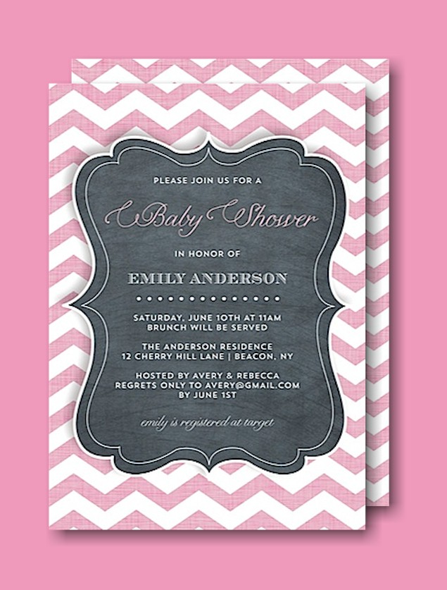 Chevron Chalkboard Pink Baby Shower Invitation