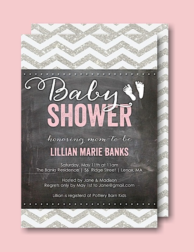 Chevron Glitter Pink Baby Shower Invitation