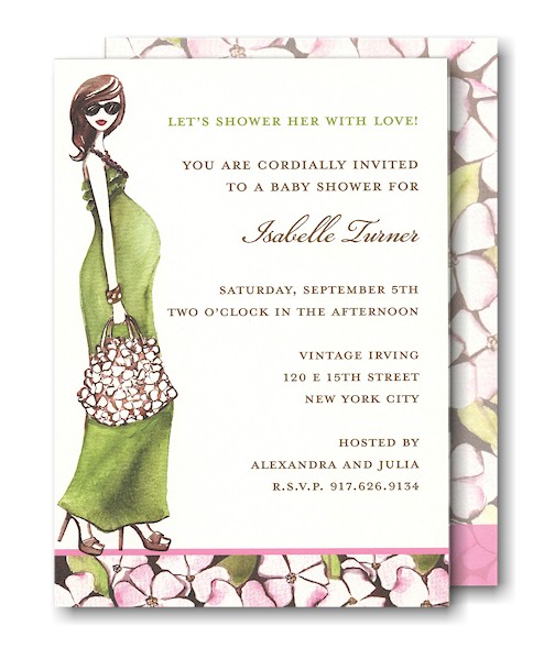 Fashionable Mom Green/Brunette Shower Invitation