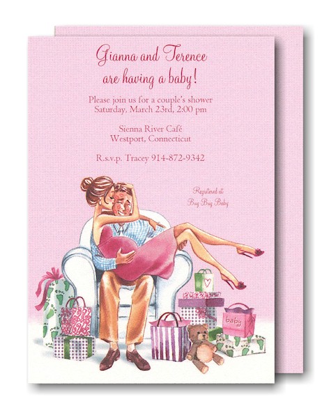 Kisses for Baby Pink/Brunette Baby Shower Invite