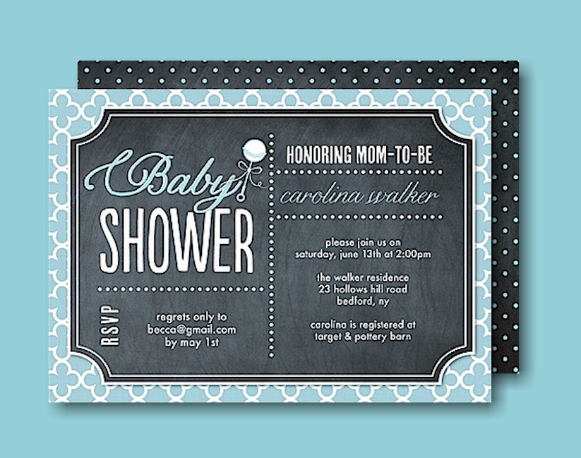 Rattle Baby Chalkboard Blue Baby Shower Invitation