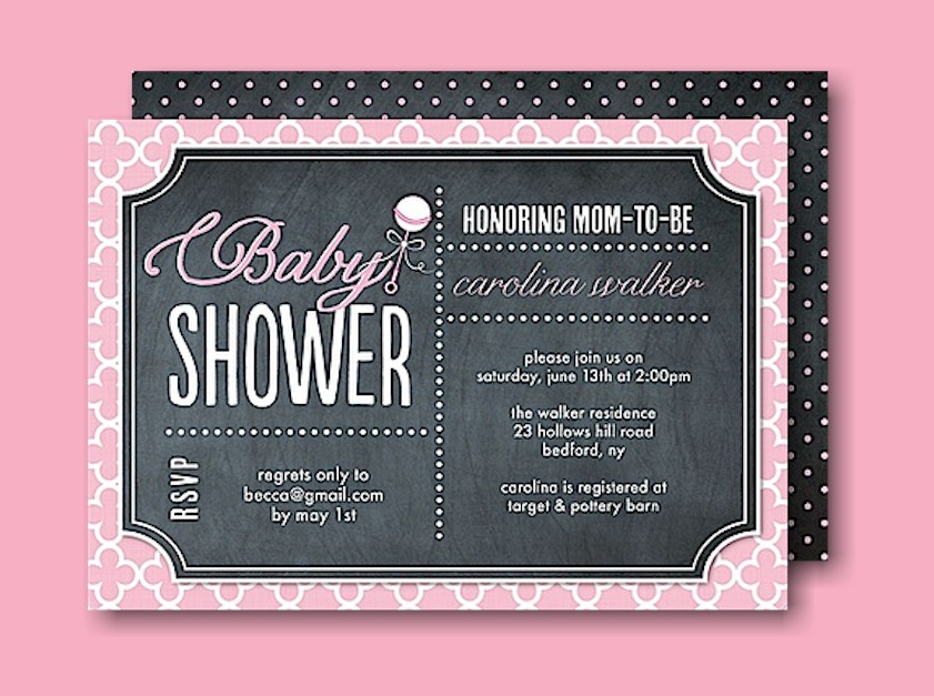 Rattle Baby Chalkboard Pink Baby Shower Invitation