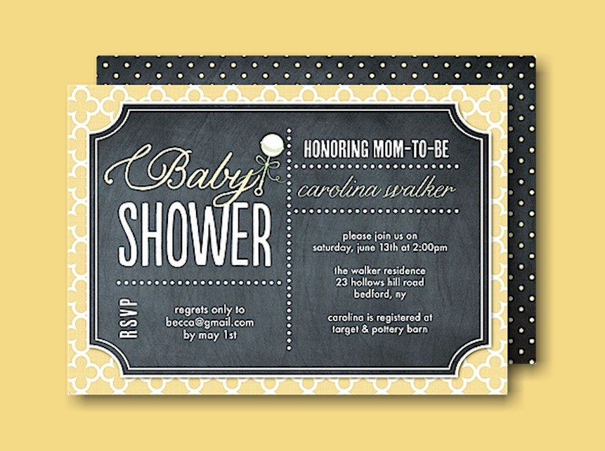 Rattle Chalkboard Yellow Baby Shower Invitation