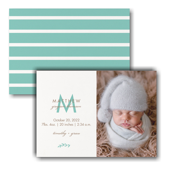 Stripes of Happiness Photo Birth Announcement