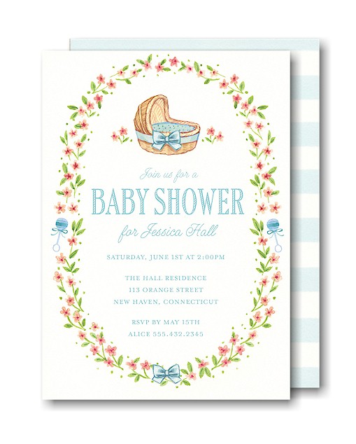 Wildflower Bassinet in Blue Baby Shower Invitation